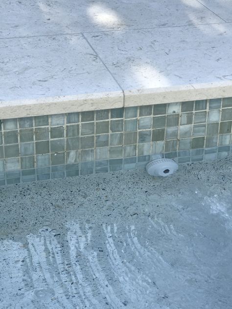 Luv Tile Pool, Light Pool Tile, Bali Pool Tiles, 6x6 Pool Tile Ideas, Pool Trim Tile, Water Line Tile For Pool, Pebblecrete Pool, Pool Tile Waterline Modern, White Pool Tile Waterline