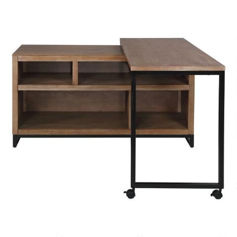 Metal and Wood Weldon Swivel Desk with Storage | World Market Diy Swivel Desk, Swivel Desk Top, Rotating Desk, Rangement Art, Bench Desk, Multifunctional Desk, تصميم الطاولة, Swivel Desk, Computer Desks