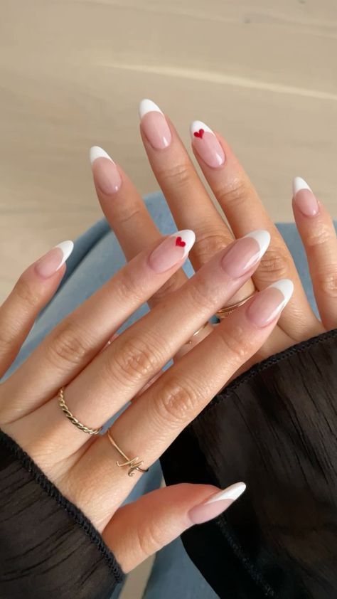 Nails Painted, Simple Gel Nails, February Nails, Simple Acrylic Nails, Casual Nails, French Tip Acrylic Nails, Almond Acrylic Nails, Nail Style, French Tips