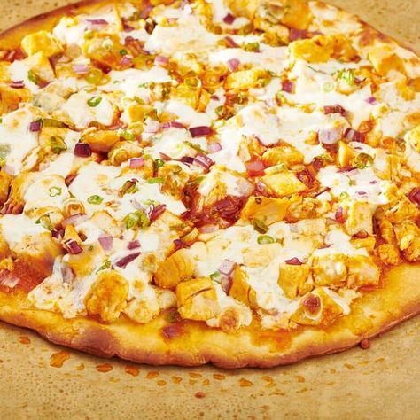 Buffalo Chicken Pizza Recipe — The Mom 100 Buffalo Chicken Pizza Recipe, Indoor Pizza Oven, Mac And Cheese Pizza, Chicken Pizza Recipe, Pizza Oven Recipes, Refrigerated Pizza Dough, Buffalo Recipe, Chicken Pizza Recipes, Easy Buffalo Chicken