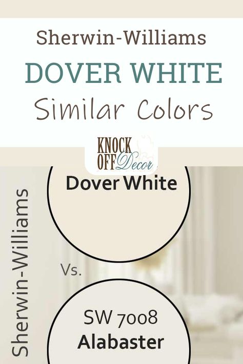 Alabaster is soft, warm, and creamy – just like DW – but with an LRV of 82. The major difference lies in the undertones – unlike this white paint that is actually more yellow, this is more of an off-white creamier shade! White Dove Sherwin Williams, Sherwin Williams Dover White, White Dove Benjamin Moore, Ranch Makeover, Sherman Williams, Dove Painting, Sherwin Williams White, Shoji White, Dover White