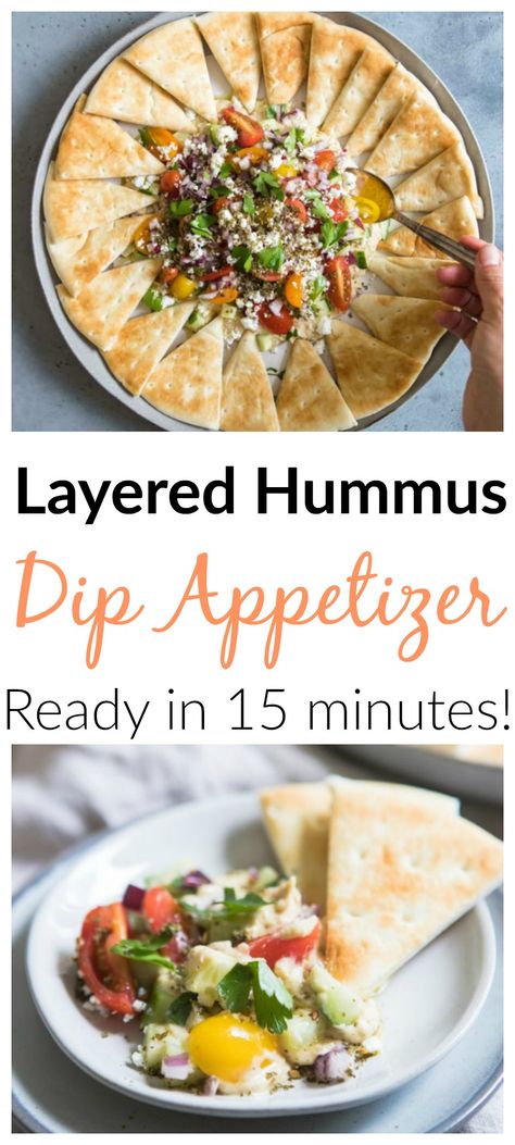 Hummus Dip Layered, Store Bought Appetizers, Layered Hummus Dip, Layered Hummus, Hummus Appetizers, Summer Party Appetizers, Hummus Platter, Dairy Free Appetizers, Easy Pulled Pork