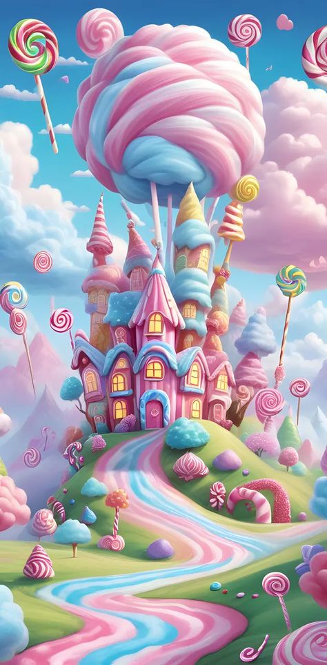 Candy Castle Candyland, Candyland Background, Castle Wallpaper, Candy World, Cute Food Wallpaper, Candy Castle, Waves Hair, Loose Waves Hair, Food Wallpaper