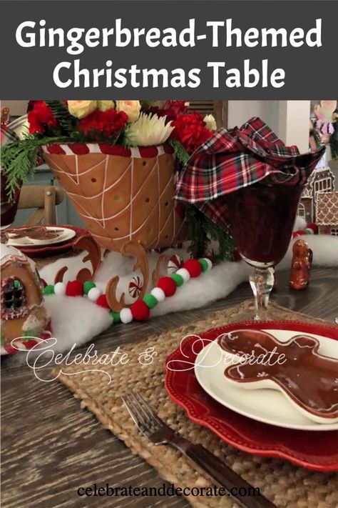 Gingerbread-Themed Christmas Table Gingerbread Table Setting, Gingerbread Table Decor, Gingerbread Centerpiece Ideas, Gingerbread Tablescape, Gingerbread Dessert, Gingerbread Decor, Table Accents, Bread Man, Delicious Christmas Cookies