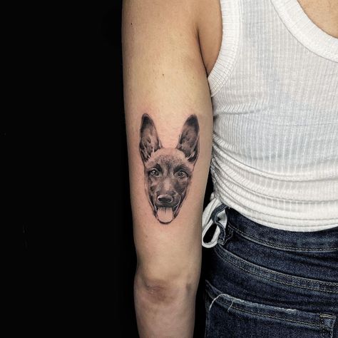 Belgian Shepherd Tattoo, Belgian Malinois Tattoo Ideas, Belgian Malinois Tattoo, Malinois Tattoo, 18th Birthday Decorations, Malinois Dog, Belgian Shepherd, S Photo, Arm Tattoos For Women