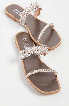 Badgley Mischka Jenelle Slide Sandals Best Bridal Shoes, Tiffany Blue Nikes, Bridal Flats, Bridal Shoes Flats, Bridal Sandals, Atelier Versace, Bridal Heels, Naeem Khan, Wedding Sandals