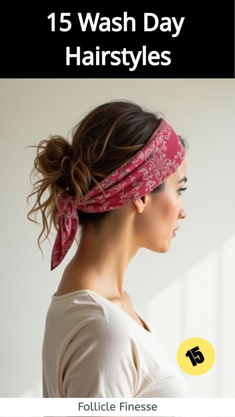 Wash Day Hairstyles,Woman with stylish bandana wrap hairstyle 90s Bandana Hairstyles, Ponytail Bandana, Wash Day Hairstyles, Artsy Hair, Cornrow Hairstyles For School, Lazy Girl Hairstyles, Grey Bob Hairstyles, Alopecia Hairstyles, Loose French Braids