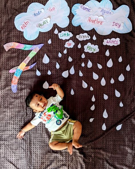 DIY using chart paper n cut into as cloud n drops Rainy Theme Baby Photoshoot, 7 Month Photoshoot Ideas, 7 Months Baby Photoshoot Boy, 7months Baby Photoshoot Ideas, 7 Months Photoshoot Photo Ideas, 7 Months Baby Photoshoot Ideas, 7 Month Baby Photoshoot, Monthly Baby Photoshoot Ideas, 7 Months Baby Photoshoot