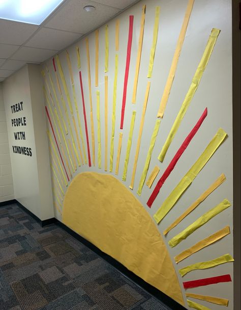 School Hallway Themes Ideas, Harry Styles Classroom Theme, Ra Wall Decorations, Harry Styles Classroom, Summer Hallway Decorations, Radiate Theme, College Door Decorations, College Hallway Decorations, Harry Styles Classroom Decor