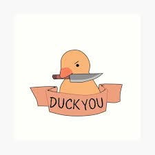 Duck With Glasses Drawing, Evil Duck Drawing, Cute Animals With Knives Drawings, Animals With Knife Drawing, Cute Animals Holding Knife, Knife Art Drawing, Duck Holding Knife Tattoo, Ducks With Knives, Animal With Knife Tattoo