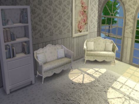 Chic Sims 4 Cc, Floral Sofa, Sofa And Loveseat, Cc Sims, Shabby Chic Homes, The Sims4, Sims Mods, White Pillows, Blue Pillows