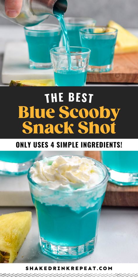 Quick Alcoholic Drinks, Simple Shot Recipes, Blueberry Muffin Shot Recipe, Alcohol For Party, Blue Food For Color Party, Cool Mixed Drinks Alcohol, Colorful Drinks Alcohol, Best Shots Recipes, Teal Colored Shots