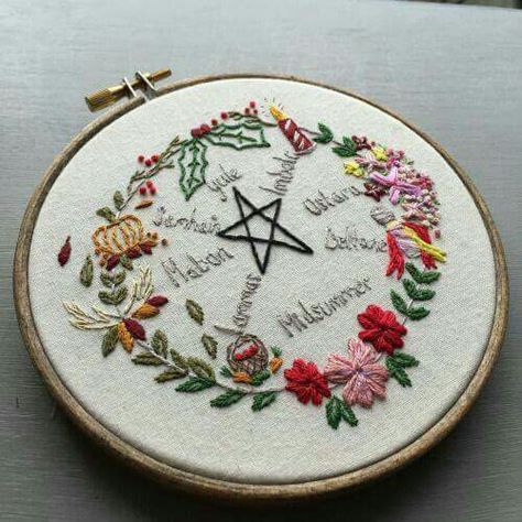 Witchy Embroidery, Year Wheel, Witch Crafts, Wiccan Crafts, Pagan Crafts, Wheel Of The Year, Witchy Crafts, Art Textile, Embroidery Inspiration