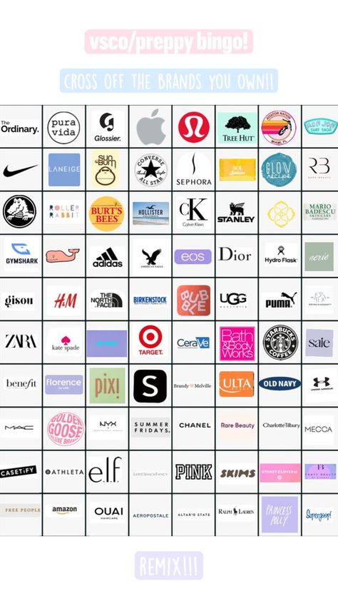 Check out its_lilz_xoxo's Shuffles vsco/preppy bingo!!🌊🏄‍♀️💗🌷 #bingo #remix #brands #preppy #vsco #crossout #like #followforfollow #fyp Preppy Stores, Preppy Bingo, Brandy Melville Summer, Road Trip Kit, Preppy Brands, Preppy Vsco, Preppy Gifts, Preppy Inspiration, Skincare Inspiration