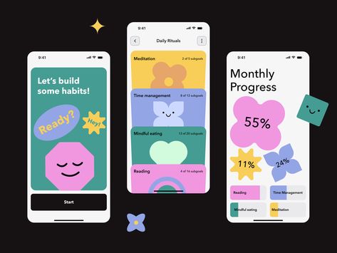 Cool App Design, Elemental Design, Cute Ui Design, My Account, Creative Ui Design, Habit Tracker App, Kids App Design, Gym App, Health App Design