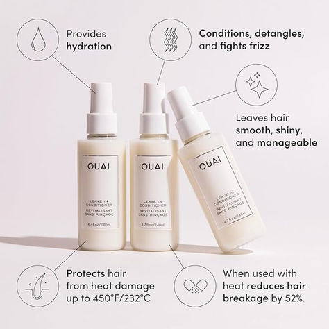 I AM IN LOVE WITH THIS HAIR PRODUCT LINE!! Leave In Conditioner for All Hair Types - A multitasking deep conditioner mist for every occasion. It protects hair from heat/UV damage, smooths split ends and frizz and detangles and conditions every strand. A few sprays will keep your hair from acting knotty. Cursed Doodles, Ouai Leave In Conditioner, Detangling Spray, Ouai Hair, Spray Conditioner, Stop Hair Breakage, Heat Protectant Spray, Anti Frizz Hair, Heat Protectant Hair