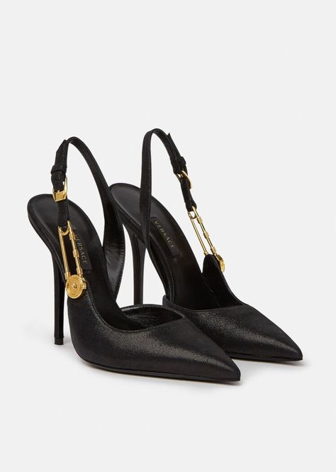 Versace Safety Pin Heels, Alexandra Rich, Versace Shoes Women, Versace Safety Pin, Versace Pumps, Versace Heels, Fancy Sandals, Fancy Heels, Dr Shoes