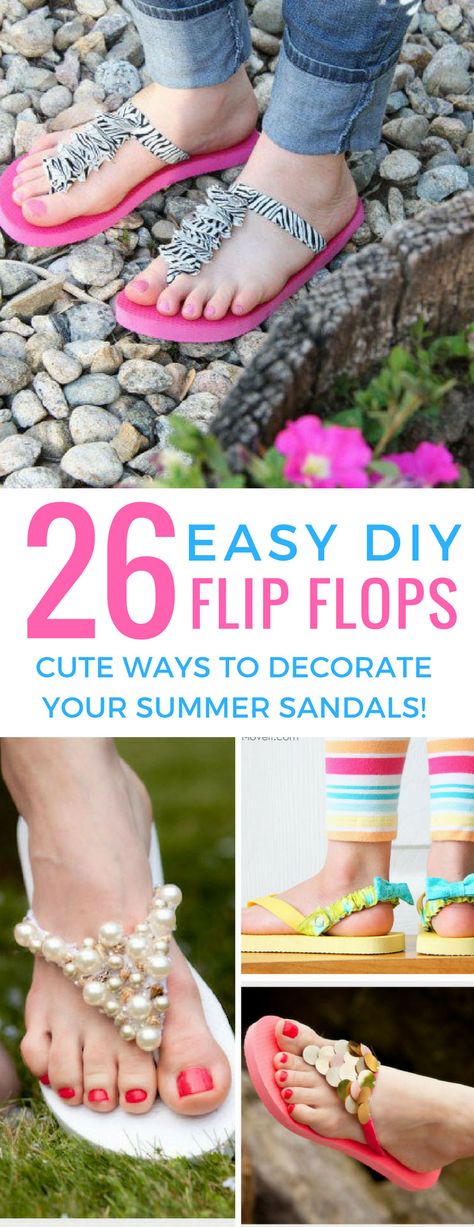 These easy DIY flip flop ideas are perfect for making summer sandals that look great! Thanks for sharing! Flip Flop Crafts, Flip Flops Diy, Fabric Flip Flops, Ribbon Flip Flops, Flip Flop Craft, Decorating Flip Flops, Cute Flip Flops, Diy Sandals, Crafting Inspiration