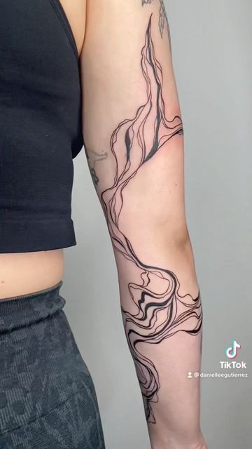 danielle gutierrez on Instagram: "LET’S DO MOOORREEEEE because honestly I’m in love with @bree_eliseee’s new swirl sleeve😍" Artsy Sleeve Tattoo, Swirly Tattoo Sleeve, Red Wavy Lines Tattoo, Abstract Swirl Tattoo, Swirly Arm Tattoo, Wavy Line Tattoo Arm, Fluid Tattoo Design Arm, Wavy Abstract Tattoo, Flow Tattoo