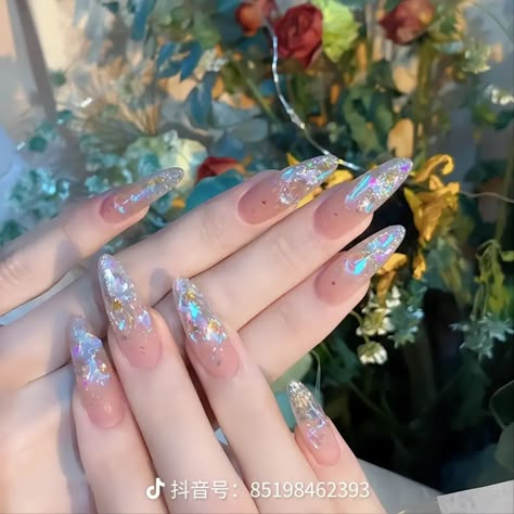 douyin nails, jelly nails, asian nails, korean nails, japanese nails, chinese nails, chinese tiktok nails, gel nails, gelx nails, acrylic nails, nails inspo, nail ideas, nail polish, long nail designs, elegant nail designs, wedding nails, silver nails, kirstin titus nails, erika titus nails, Almond Nails Designs Chinese, Cute Nails Acrylic Gem, Korean Acrylic Nails Long, Korean Long Nail Art, Korean Jelly Nails With Gems, Japanese Gel Nail Designs Elegance, Clear Japanese Nails, Almond Nails Asian Style, Korean Ice Nails