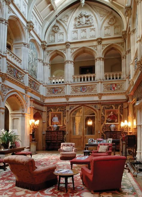 Interior of Highclere Castle, where Downton Abbey is filmed......so this is my living room ; ) Castle Exterior, Castle Interior, Castle Bedroom, Highclere Castle, Aesthetic Interior, Castle Mansion, Castle Aesthetic, Living In London, Castles Interior