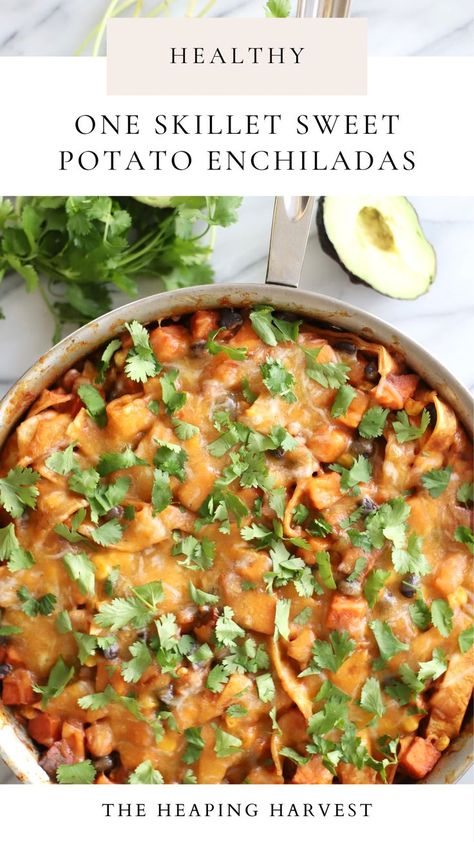 Sweet Potato Enchiladas made in One Skillet! Healthy and Easy Weeknight meal. Sweet Potato Enchiladas, Ground Turkey Enchiladas, Potato Enchiladas, Enchilada Skillet, Enchiladas Healthy, Spiralized Sweet Potato, Turkey Enchiladas, Vegetarian Enchiladas, Sweet Potato Skillet