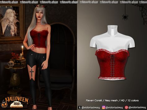 Sims 4 Corset Cc, Jessica Rabbit Dress, Sims 4 Piercings, Vampire Clothes, Sims 4 Game Mods, Halloween Clothing, Play Sims, Sims Ideas, Goth Corset