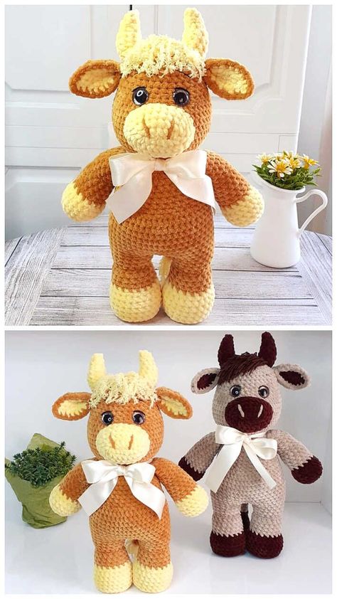 Crochet Plush Amigurumi Free Patterns, Free Plush Crochet Patterns, Crochet Farm Animals Free Pattern, Crochet Highland Cow Free Pattern, Free Cow Crochet Patterns, Crochet Cow Pattern Free, Crochet Cow Free Pattern, Bull Crochet Pattern Free, Cow Crochet Pattern Free