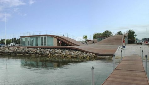 BIG - Bjarke Ingels Group, JDS/JULIEN DE SMEDT ARCHITECTS, Mads Hilmer, Paolo Rosselli · Maritime Youth House Big Architects, Bjarke Ingels Group, Youth Center, Bjarke Ingels, Top Soil, Wooden Decks, Kayaks, Contemporary Architecture, House Boat