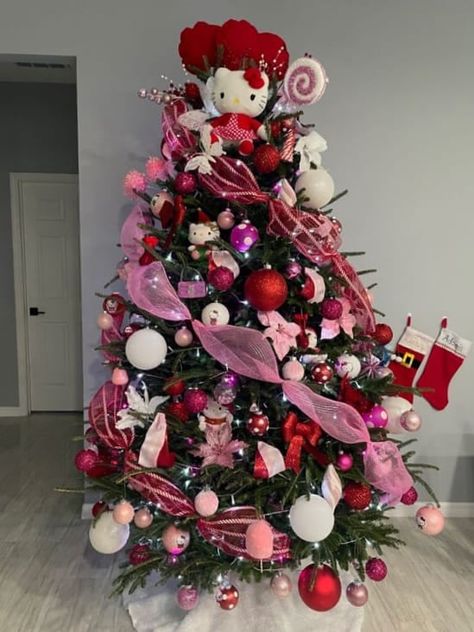 Hello Kitty Christmas Tree, Kitty Christmas, Hello Kitty Themes, Tree Themes, Silver Christmas Tree, Hello Kitty Christmas, Dreamy Room, Silver Christmas, Christmas Tree Themes