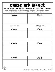 Alexander and the Terrible, Horrible, No Good, Very Bad Day Lesson Plan | Woo! Jr. Kids Activities : Children's Publishing Cause And Effect Worksheet, Cause And Effect Worksheets, High School Pictures, Cause Effect, History Worksheets, Halloween Worksheets, Science Articles, Compound Words, Unit Studies