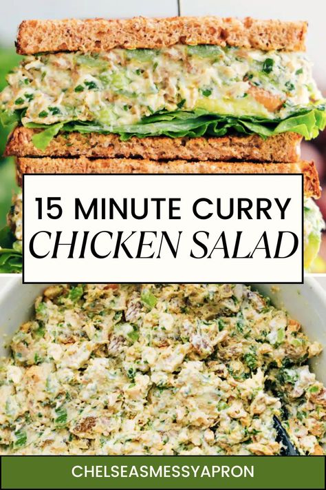 This Curry Chicken Salad whips together in 15 minutes or less; it's packed with flavor and requires minimal ingredients! #dinner #lunch #quick #easy #simple #15minute #currychicken #salad Chicken Salad Curry, Curry Chicken Salad Recipe, Summer Chicken Salad, Curry Dressing, Curry Salad, Lunch Quick, Sandwich Spreads, Crispy Chicken Salads, Rotisserie Chicken Tacos