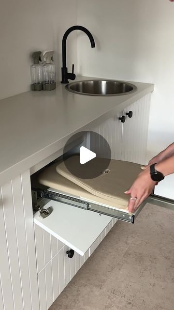 Architectural Designer Products on Instagram: "One of our favourite laundry hacks ✅️⁠
⁠
When designing your laundry space, it's important to create a space that's both beautiful and functional. Our Swivel Ironing Board Floor Cabinet is our go-to for all those ironing emergencies.⁠
⁠
Available in a range of finishes with two drawers and a fresh white or graphite interior. ⁠
⁠
#laundry #laundryhack #ironingboard #cleaninghack #laundryreno #renovation #reno" Hidden Ironing Board Ideas, Ironing Board Storage, Yard Art Crafts, Laundry Space, Architectural Designer, Floor Cabinet, Laundry Hacks, Designer Products, Ironing Board