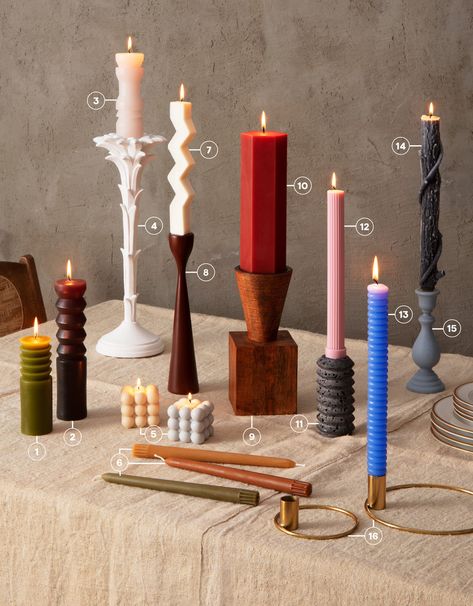 Shop Architectural Candlesticks to Upgrade Your Tabletops Funky Candles, Geometric Candles, Tapered Candles, Marble Candle, Candle Inspiration, Blue Candles, Candle Dinner, Taper Candle Holders, Pillar Candle Holders