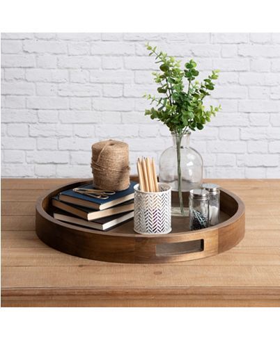 Kate and Laurel Hutton Round Wood Tray - 18.25" x 18.25" & Reviews - Macy's Coffee Table Tray Decor, Round Coffee Table Tray, Table Tray Decor, Round Wooden Tray, Coffee Table Decor Tray, Round Wood Tray, Coffee Table Centerpieces, Tafel Decor, Table Decor Living Room