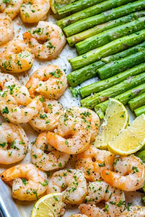 Sheet Pan Garlic Shrimp and Asparagus - Healthy Fitness Meals Garlic Shrimp And Asparagus, Sheet Pan Shrimp, Pan Shrimp, Fitness Meals, Easy Sheet Pan Dinners, Sheet Pan Suppers, Sheet Pan Dinners Recipes, Shrimp Dinner, Shrimp And Asparagus