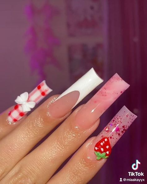 Kiarah 🍒 on Instagram: "Strawberry picnic 🍓🧺 Products used 👇🏼 @secret.nail.affair “Soirée” “Icon” red gel polish Transparency clear acrylic Glass topcoat Elite pro monomer Use discount code MIAKAYY to save 15% off your orders!✨ Download the Secret Nail Affair app or shop using the link in my bio!!🛍 #secretnailaffair #explore #explorepage #nails #nailsofinstagram #nailart #acrylicnails #longnails #mattenails #viral #nailinspo #nailinspiration #nailtech #nailtrends #nailtutorialvideo #nailtu Strawberry Acrylic Nails, Strawberry Nails Acrylic, Picnic Nails, Red Gel Polish, Strawberry Picnic, Shower Nails, Baby Shower Nails, Strawberry Nails, Nail Tutorial Videos