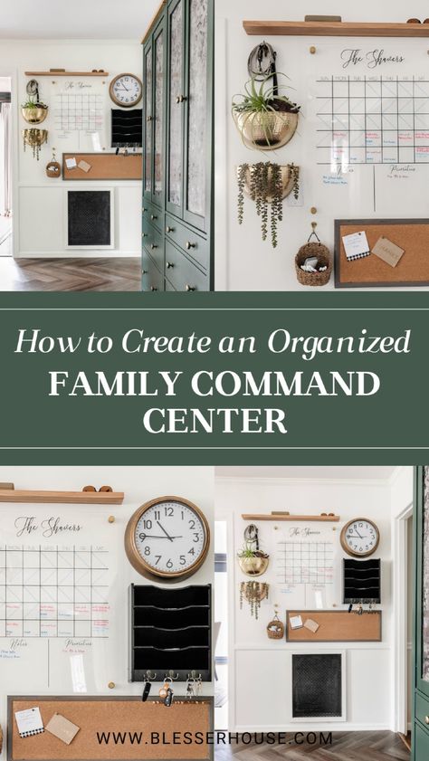 A family command center wall is an awesome home organization hack to keep everyone organized. I’ll show you how we made our own DIY family command center in the kitchen and share 7 simple steps to make your own. Whether your space is big or small, this family command center makeover is a perfect DIY home décor project for staying organized. Command Center Kitchen Counter, Planning Wall Ideas, Mail Drop Zone Ideas, Kitchen Command Center Ideas, Kitchen Command Center Wall, Diy Family Command Center, Big Family Organization, Command Center Wall, Drop Zone Ideas