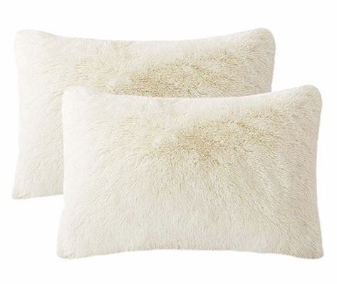 LIFEREVO 2 Pack Shaggy Plush Faux Fur Pillow Shams Fluffy Decorative Pillowcases Zipper Closure (Light Beige, King) Front Room Decor, Couch Decor, Faux Fur Pillow, Fur Pillow, Unique Pillows, Decorative Throw Pillow Covers, Room Ideas Bedroom, Dorm Room Decor, Decorative Pillow Cases