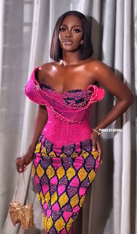 Kente Styles Wedding Guest, African Graduation Outfits, Kente Outfits Woman Dresses, Graduation Outfit Ideas African, Ghanian Kente Wedding Dress, Pink Kente Styles For Engagement Ghana, Ghanian Bridesmaid Dress, African Kente Styles Ghana, Lace Styles For Graduation