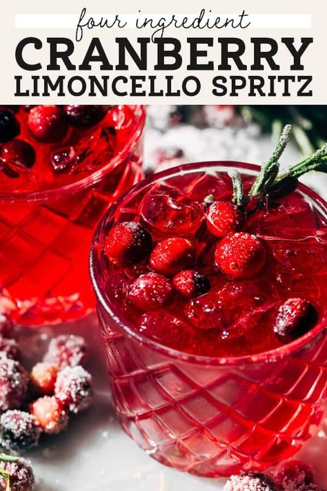 This cranberry limoncello spritz is the PERFECT Christmas cocktail! It's so quick and easy but perfectly festive with a light and refreshing taste. #limoncello #limoncellospritz #christmascocktail #cocktail #butternutbakery | butternutbakeryblog.com Lemoncello Cranberry Drinks, Cranberry Limoncello Spritzer, Cranberry Spritz, Limoncello Drinks, Cranberry Cocktails, Christmas Beverages, Best Christmas Cocktails, Pure Cranberry Juice, Christmas Cocktails Easy