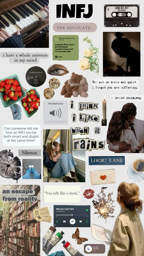 #infj #infjproblems #infjwoman #infj_things #introvert #introvertlife #collage #shuffles #moodboard #life #16personalities #myersbriggspersonalitytest #myersbriggstypeindicator Infj Vibes, Infj Core, Personalidad Infj, Infj Traits, Infj Psychology, Infj Things, Introvert Personality, Niche Aesthetic, Infj Type