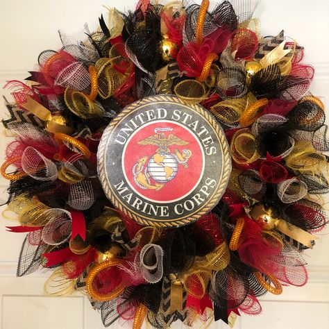 16” x 16” inch US marine mesh and ribbon door wreath Marine Wreath For Front Door, Marine Corp Wreath, Cricut Marine Corps, Marine Corps Wall Decor, Military Wreath, Us Marine, Ribbon Wreath, Marine Corps, Door Wreaths