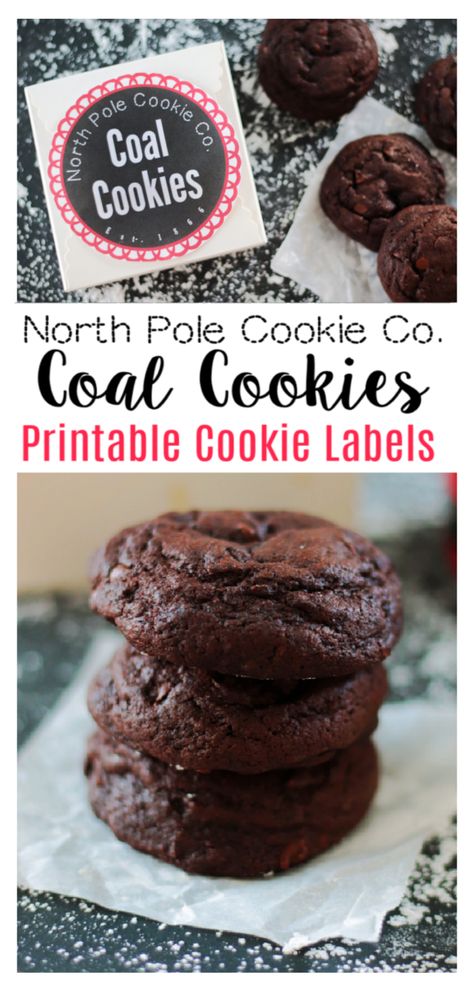 North Pole Coal Cookies Coal Cookies, Edible Kids Crafts, Cookie Label, Festive Christmas Cookies, Cake Mix Cookie Bars, Christmas Coal, Holiday Baking List, Cookie Cake Birthday, Chocolate Crinkle Cookies