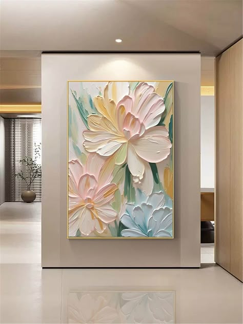 "🔆Title: Pink Flower painting 🔆Please leave your phone number for the delivery we can't ship your painting without phone number. 🔆This is handmade texture painting 🔆Size: Support custom size,we could paint the size as your request. 🔆Custom : support custom color and picture,we could paint your room decor color for you and will send you design picture before paint. 🔆About Frame: Small size that show \"Gold /Black/Silver Frame \"options will ship with frame together that ready to hang,and will ship with froth in a hard carton. 🔆Package: Roll up canvas (not frame/not stretch) option will be Rolled, then shipped in a solid tube;  🔆Style: modern, contemporary, abstract 🔆Shipment time: It will need 4-7 days to accomplish and dry the painting, and need 5-10 days to delivery by express sh Wall Pictures For Living Room, Art Frames Wall, Good Picture Frame Wall, Wall Arts In Living Room, Floral Pictures On Wall, Canvas Painting Flowers Acrylics, Different Textures Art, Floral Wall Design, Modern Wall Paint Designs Living Rooms