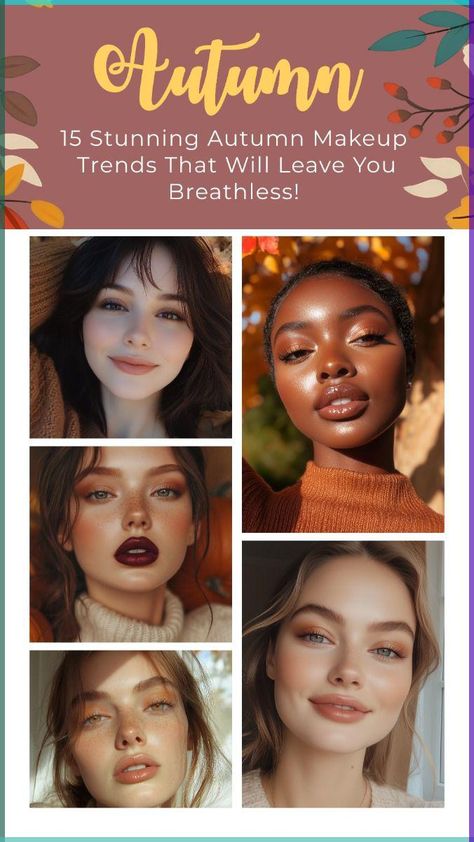 As the leaves turn to gold and the air becomes crisp, it’s the perfect time to refresh your makeup routine with the latest autumn trends. This season brings a palette inspired by the rich hues of fall foliage, deep berries, and warm neutrals that flatter every skin tone. Get ready to be inspired by these 15 breathtaking autumn makeup looks that are sure to leave you wanting more. Dark Berry Lipstick, Autumn Makeup Looks, Thanksgiving Apple Cider, Daytime Smokey Eye, Bronzed Makeup, Bronze Makeup Look, Eyeshadow Inspiration, Fall Makeup Trend, Vampy Makeup