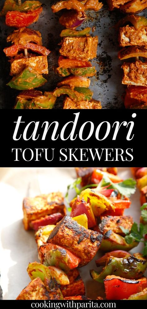 Tofu Kebabs Skewers, Tandoori Tofu, Vegan Skewers, Tofu Recipes Indian, Indian Tofu, Tofu Kebab, Tandoori Marinade, Tandoori Recipes, Vegetarian Grilling Recipes