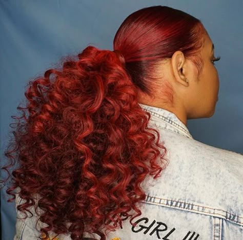 Pretty Red & Texture! Ponytail Weave, Cute Ponytail Hairstyles, Hair Rainbow, Hair Colorful, Weave Ponytail Hairstyles, Cute Ponytails, Simple Ponytails, Curly Ponytail, Hair Ponytail Styles