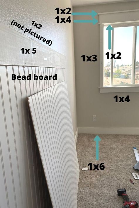 Bead Board Board And Batten, Board And Batten Wall With Beadboard, Country Panelling, Bead Board With Ledge, How To Beadboard Walls, How To Hide Seams In Beadboard, Bead Board And Shiplap Together, Painted Beadboard Walls Bedroom, Beadboard Wall Tutorial