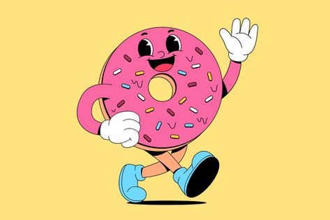 Cartoon walking donut vector, Illustrations ft. donut & cartoon - Envato Cartoon Donut Drawing, Donut Animation, Cartoon Donut, Donut Drawing, Donut Cartoon, Watermelon Vector, Donut Vector, Cake Vector, Bear Vector